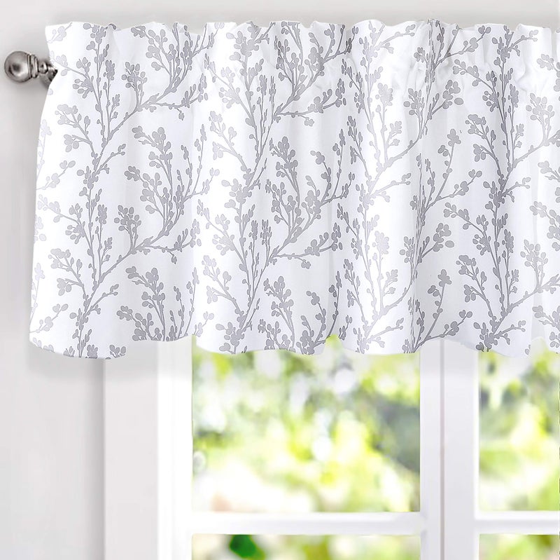 DriftAway Gray and White Shabby Chic 18 Inch Blackout Valances for Windows Bedroom Living Room Rod Pocket Farmhouse Tree Branch Short Topper 1 Panel - Image 1